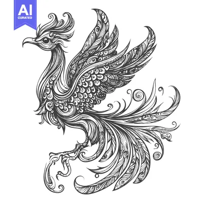 Aset premium populer: Intricately Detailed Ornamental Bird Illustration