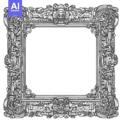 Aset premium populer: Intricately Detailed Ornamental Frame with Central Creature