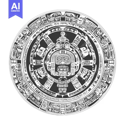 Aset premium populer: Intricate Mayan Calendar Wheel with Central Deity Face