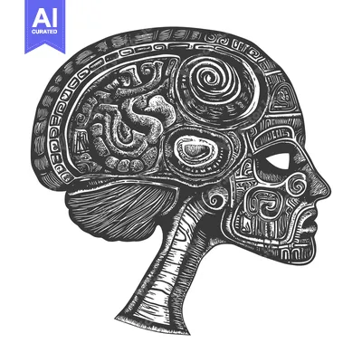 Aset premium populer: Intricate Patterned Human Head in Profile with an Open Mouth