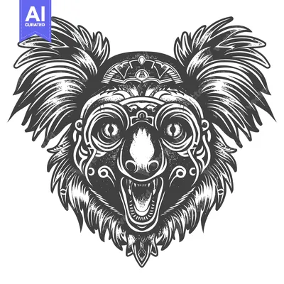 Premium design asset: Intricate Tribal Design of a Koala's Head with Fangs