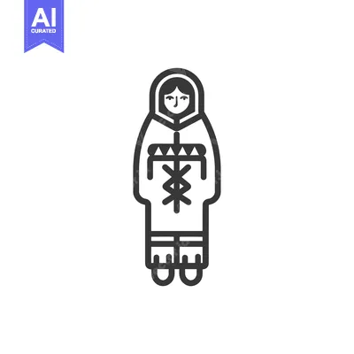 Download Inuit Woman in Traditional Clothing with Hood and Geometric Design Vector Graphic