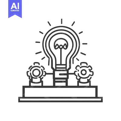 Premium design asset: An illuminated lightbulb is connected to mechanical gear wheels on a p