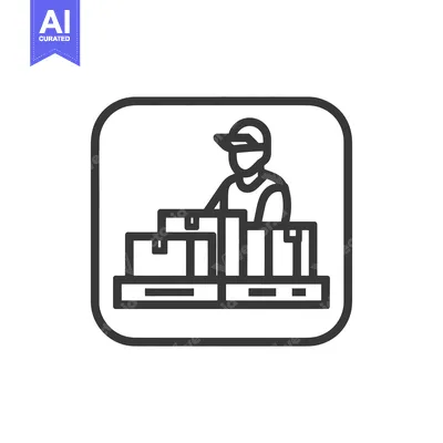 Download Minimalist Icon: Worker Stacking Boxes in Warehouse, Outline Style Vector Graphic
