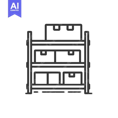 Aset desain premium: Minimalist Outline of Shelving Unit with Boxes, Storage Concept