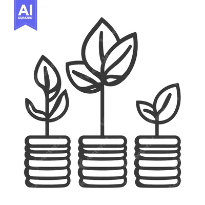 Aset desain premium: Green plants growing from stacks of metallic circular coins