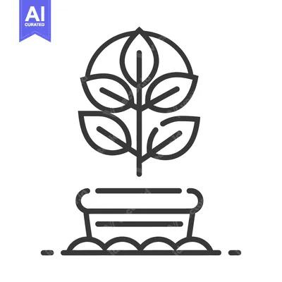 Aset premium populer: A single stylized drawing of a potted plant growing upwards