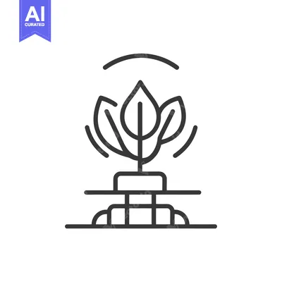 Aset desain premium: Stylized black line illustration of a plant in a futuristic device