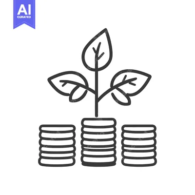 Premium design asset: Growing plant sprouts from stacked coins as investment illustration