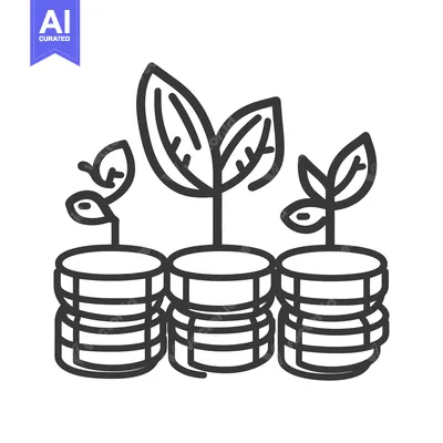 Aset desain premium: Three piles of coins growing small plant sprouts upwards