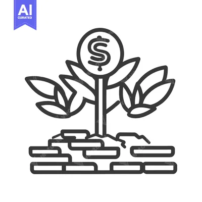 Aset desain premium: A tree growing currency representing financial success and investment