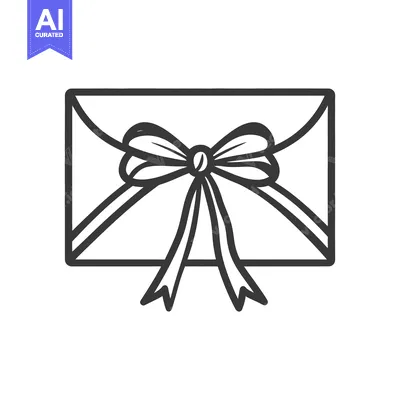 Aset desain premium: An illustrated image of a wrapped gift envelope with a bow
