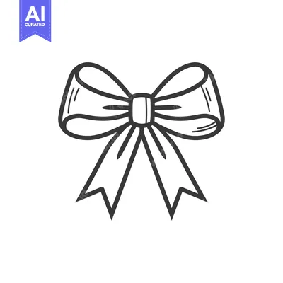 Aset desain premium: A hand drawn monochromatic bow with ribbon and a center piece