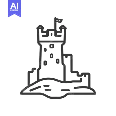 Aset premium populer: A simple black and white line drawing of a castle structure