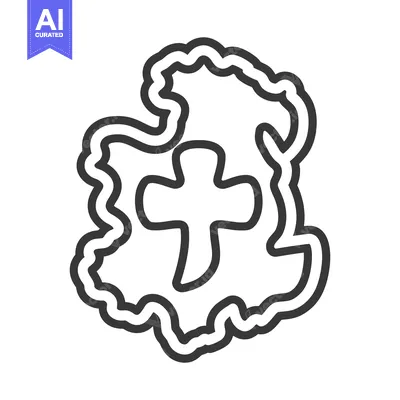 Aset desain premium: Simple outline illustration showing a cross shape inside a border
