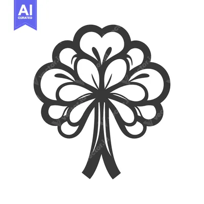 Aset premium populer: A stylized floral tree design rendered in black and white