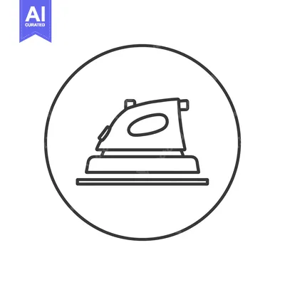 Aset premium populer: Minimalist Iron Icon in Circle, Black Outline on White Background, Sim