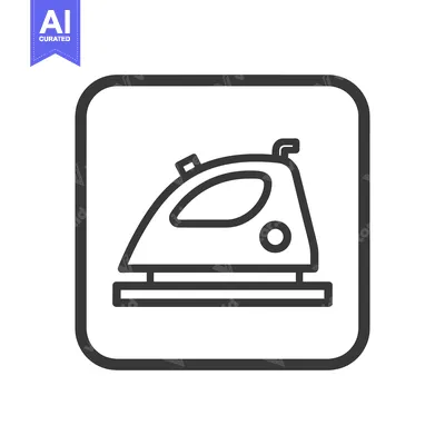 Premium design asset: Minimalist Iron Icon in Rounded Square Frame, Black Outline on White