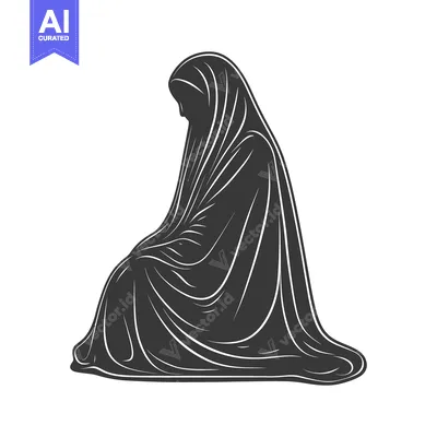 A silhouette of a woman kneeling covered in flowing cloth