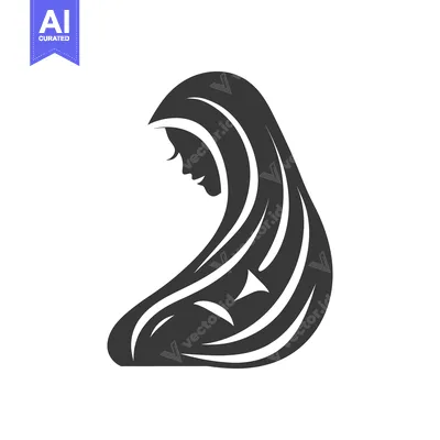 Aset premium populer: A graceful silhouette portrays a woman with flowing hair and head cove