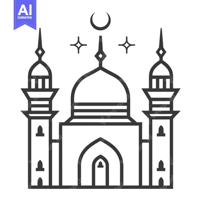 Aset desain premium: Simple graphic design representing a mosque with crescent and stars