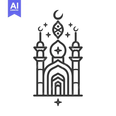 Popular premium asset: A minimalist illustration of a mosque and celestial elements