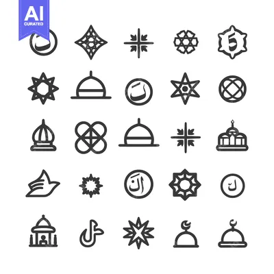 Aset desain premium: Islamic Symbols and Arabic Calligraphy Icons