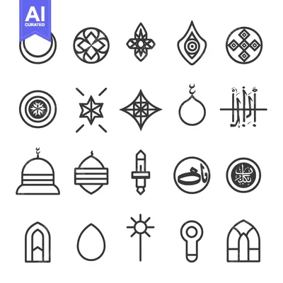 Islamic Symbols and Calligraphy in Line Art Style