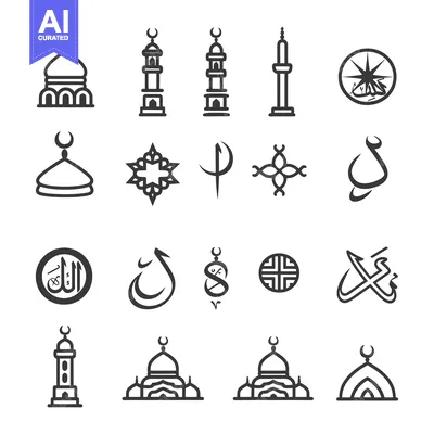 Premium design asset: Islamic Symbols and Mosque Architecture Line Art Icons Set