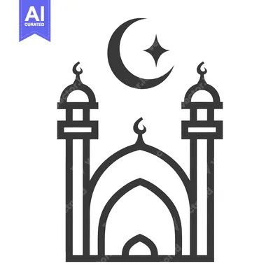 Aset desain premium: A minimalistic monochrome illustration of a mosque design
