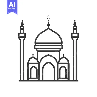 Aset premium populer: A stylized black line drawing depicting a religious building and tower