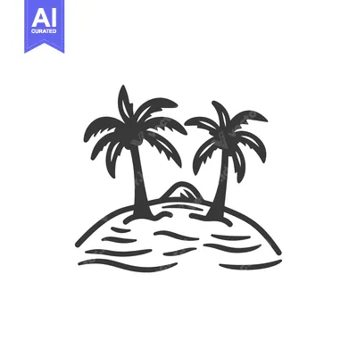 Popular premium asset: A monochrome illustration of a small island with palm trees
