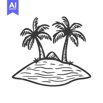 Popular premium asset: Two palm trees on a small island drawn in grayscale