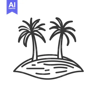 Aset desain premium: Two palm trees stand tall on a small island structure