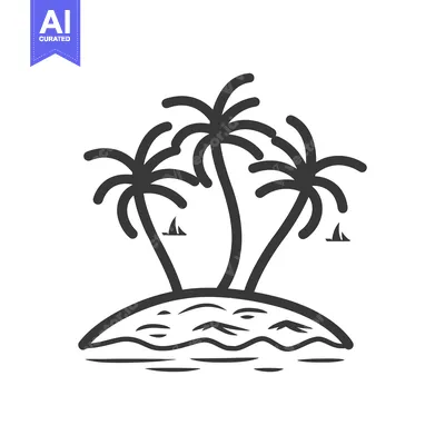 Aset premium populer: A tropical island with palm trees and small sailboats on water