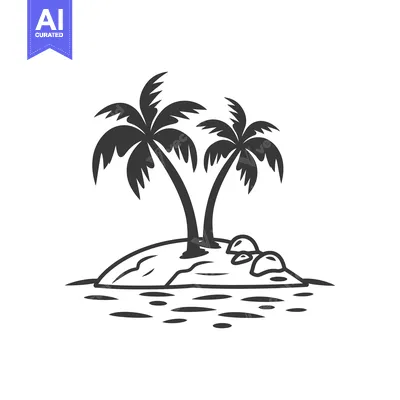 Popular premium asset: Two stylized palm trees growing on a small island in the ocean