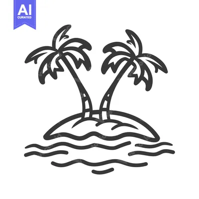Aset premium populer: Two palm trees on an island surrounded by ocean waves