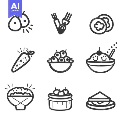 Premium design asset: Various Food Illustrations Representing Fruits Vegetables and Prepared