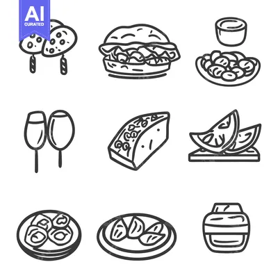 Aset desain premium: A simple vector illustration featuring different food and drinks items