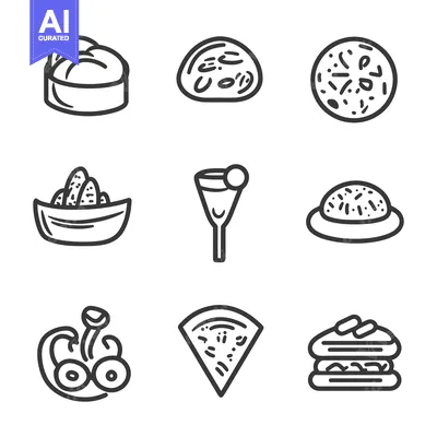 Popular premium asset: Simple line drawings depicting various food and beverage items