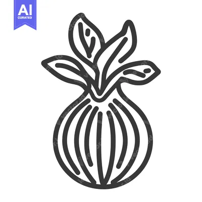 Aset desain premium: Simple black and white illustration of an onion with leaves