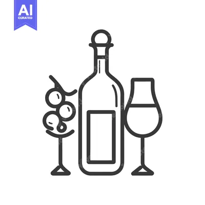 Aset desain premium: A wine bottle grape cluster and a wine glass are depicted