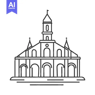 Popular premium asset: A simple black line drawing of a religious building facade
