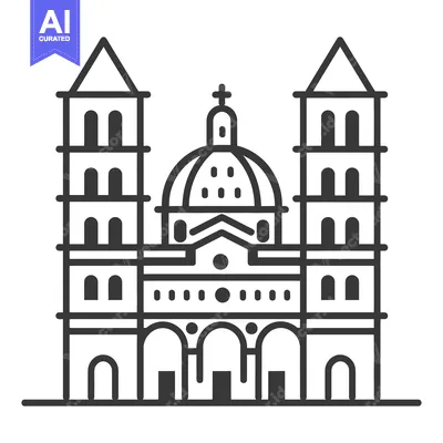Aset premium populer: Black and white illustration of a detailed architectural building