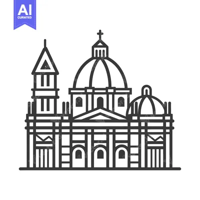 Premium design asset: Simplified black and white drawing of a monumental architectural build