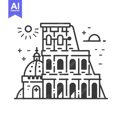 Aset premium populer: An architectural illustration of a classic building under the bright s