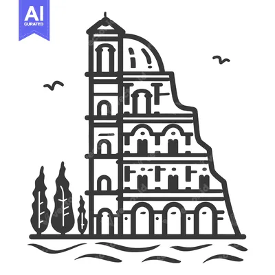 Aset premium populer: Depiction of an ancient building featuring tiered levels and a dome
