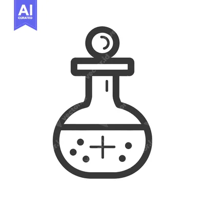 Aset premium populer: A round bottom flask icon with stopper and liquid inside