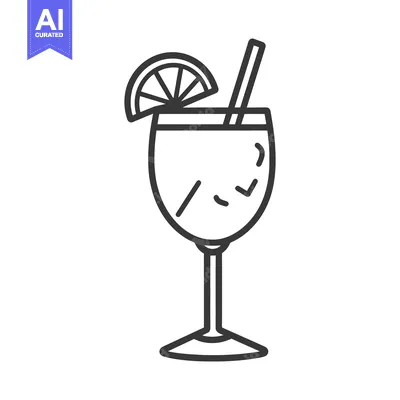 Aset desain premium: A black and white cocktail with a lime slice and straw