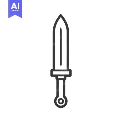 Aset desain premium: A Simple Linear Black and White Illustration of a Sword